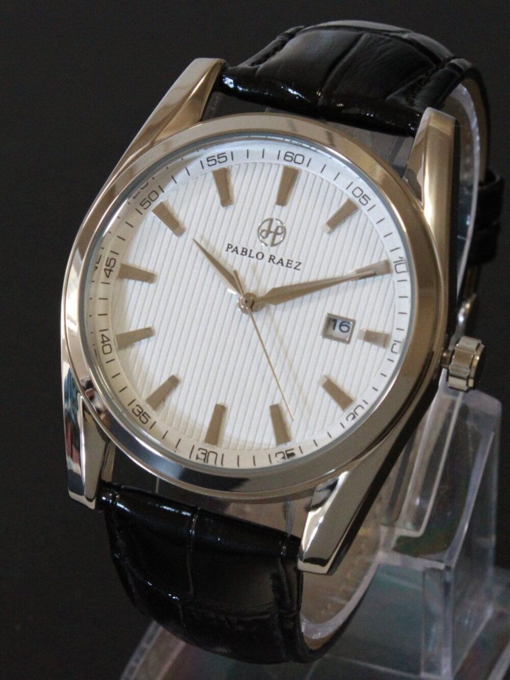 Men's Contemporary Dress Textured Dial Raised Indices Date Complication 41mm - Picture 1 of 10